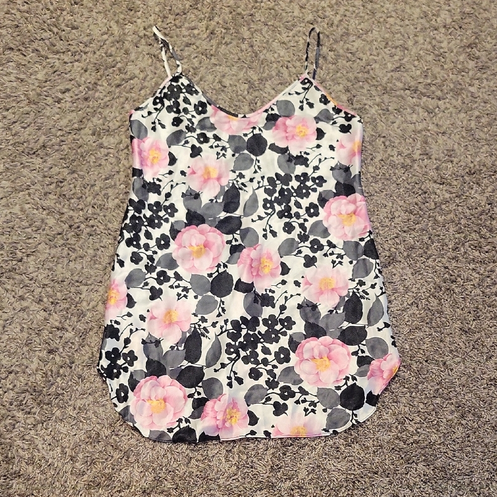 Vintage Floral Slip Dress Chemise Medium 90s Y2K Mini Satin LA Intimates USA